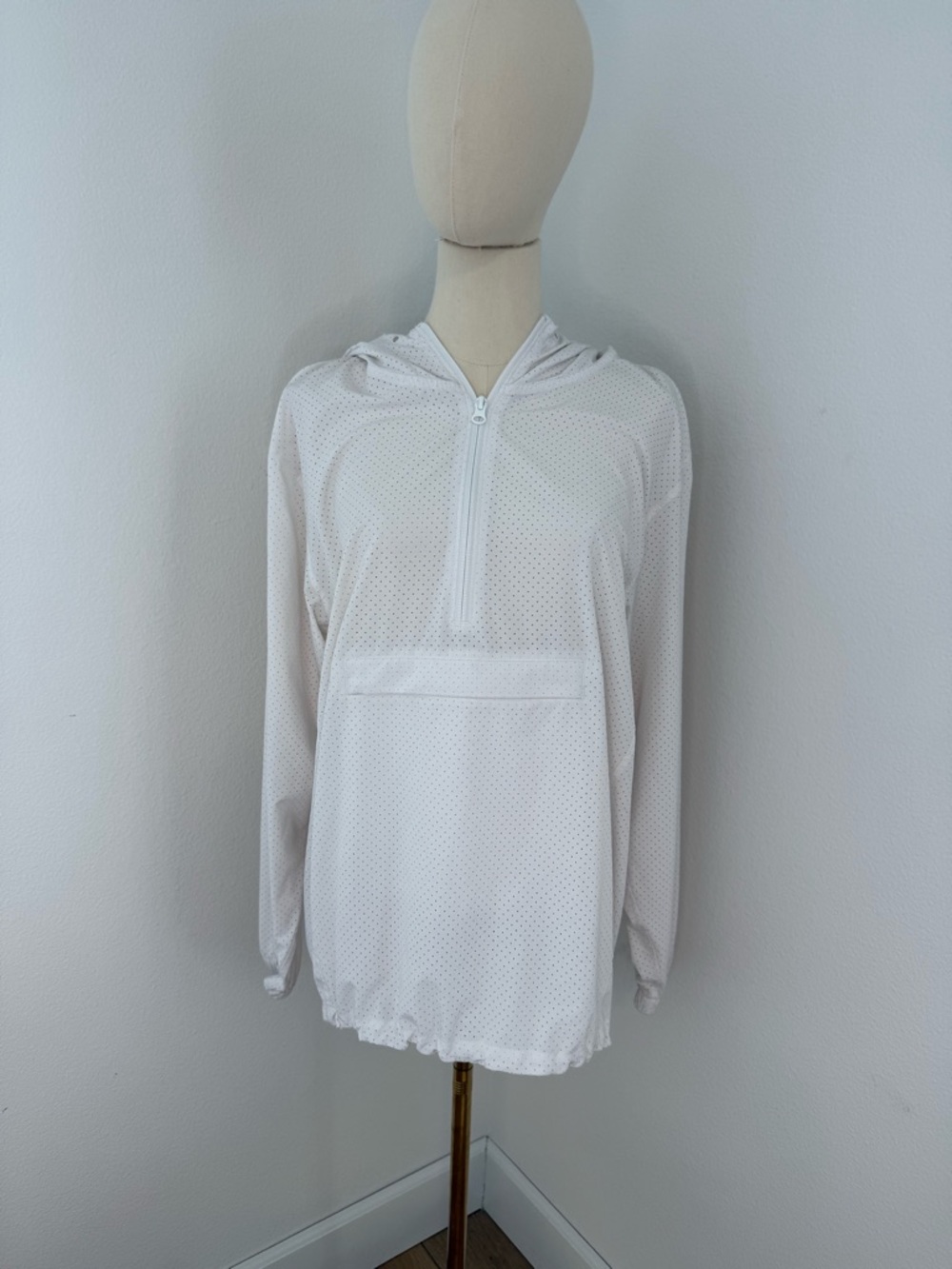 Zella White Hooded Half-Zip Pullover Tunic with Micro Dot Texture - Size Small
